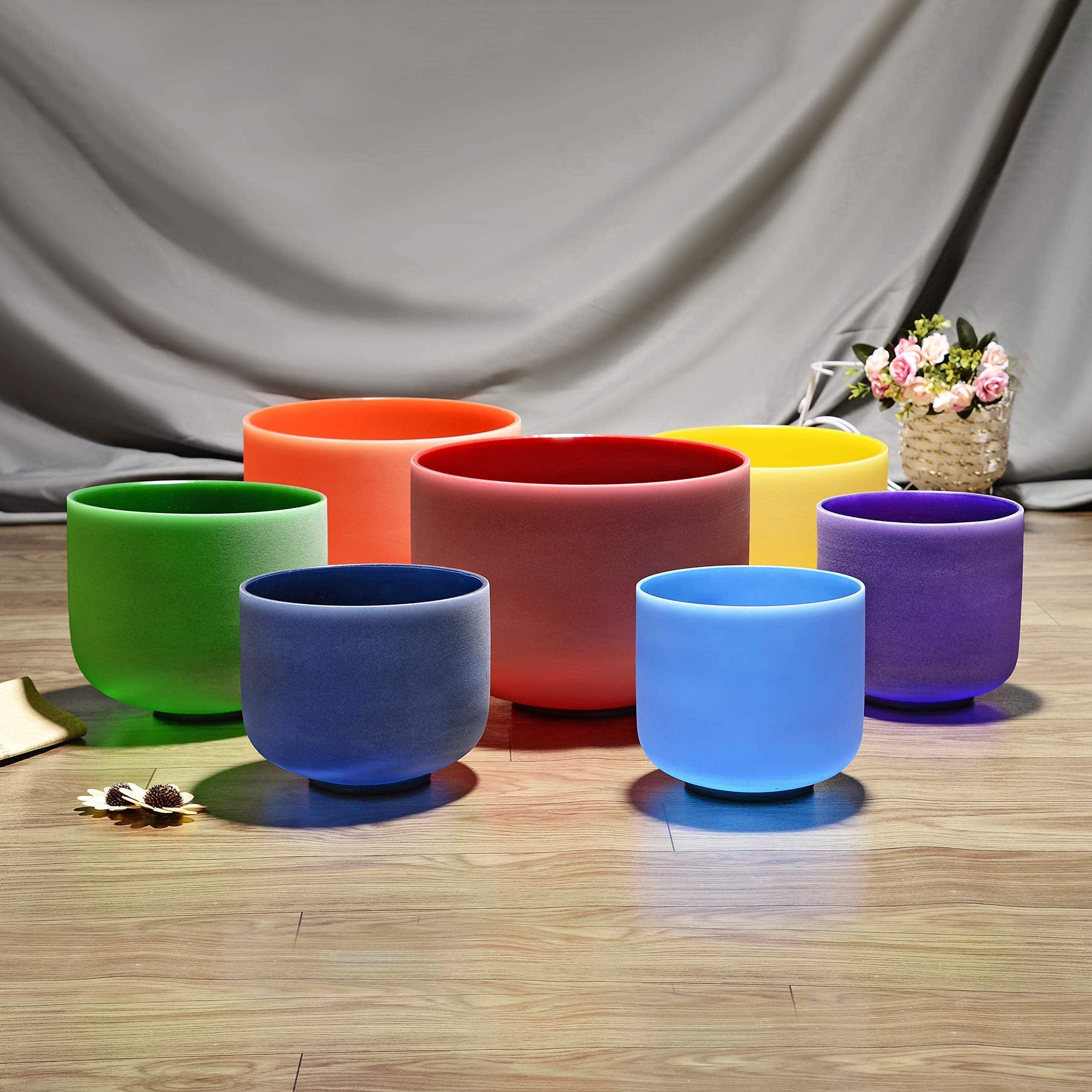 TOPFUND 432Hz Chakra Set of 7 Color Crystal Singing Bowls 6-10 inch ...