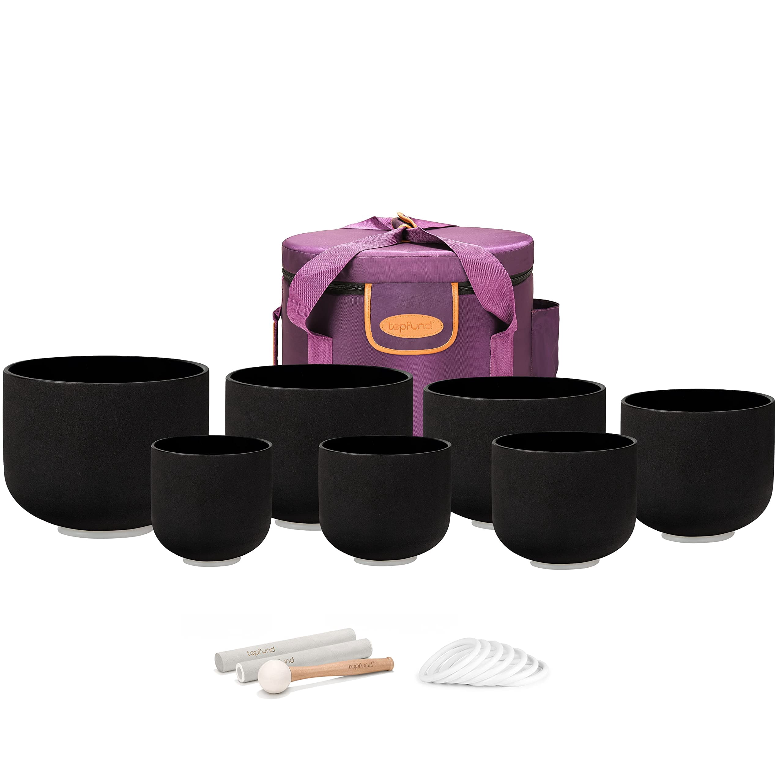 TOPFUND 440Hz Chakra Set of 7 Black Crystal Singing Bowls 6-14 inch ...
