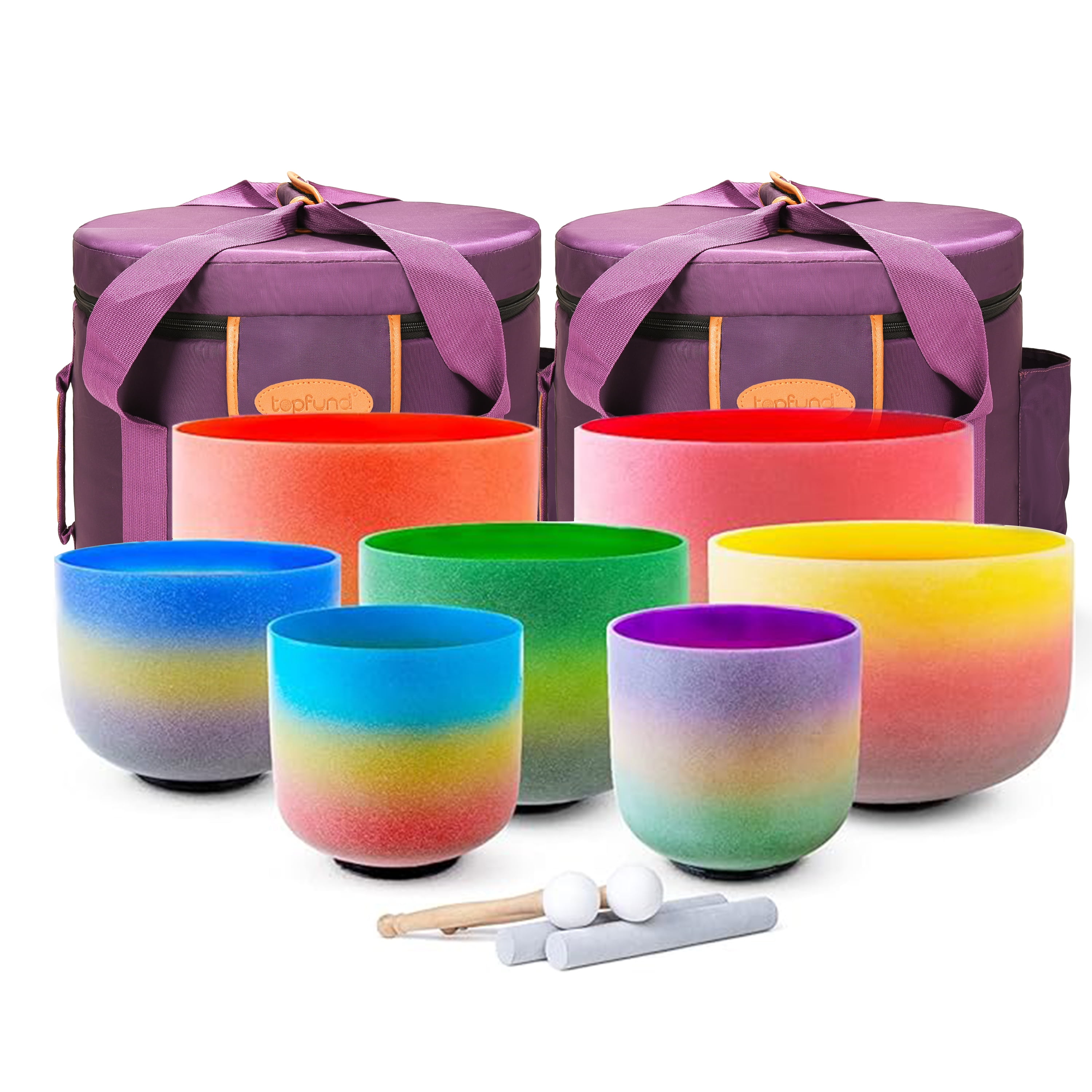 TOPFUND 712 Inch Chakra Tuned Set of 7 Rainbow Crystal Singing Bowls
