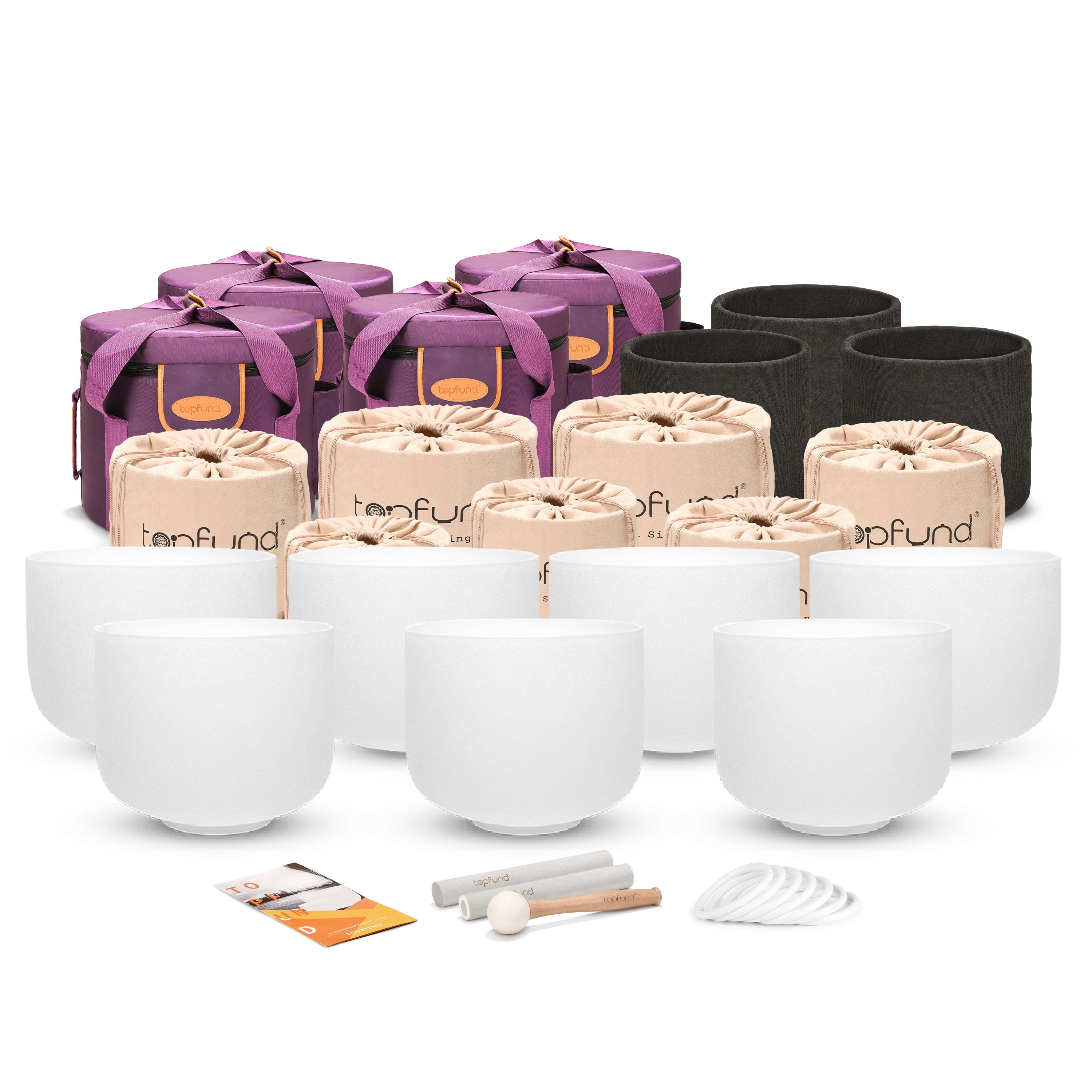TOPFUND 8-10 inch Chakra Tuned Set of 7 Crystal Singing Bowls with ...