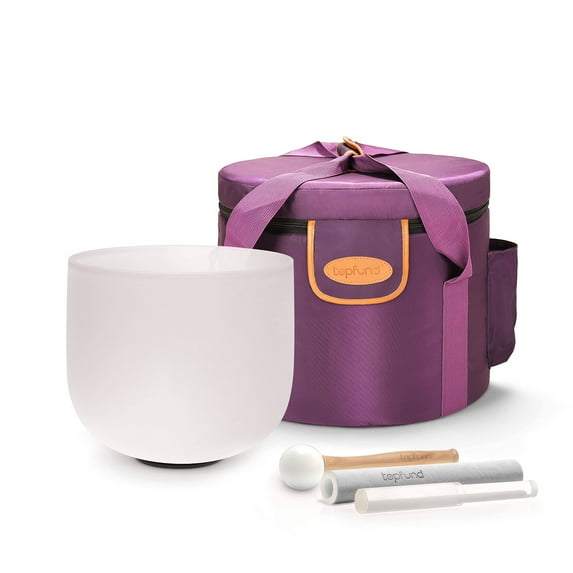 TOPFUND D# Note 10 inch Crystal Singing Bowl with Heavy Duty Carrying Case and Suede Stick