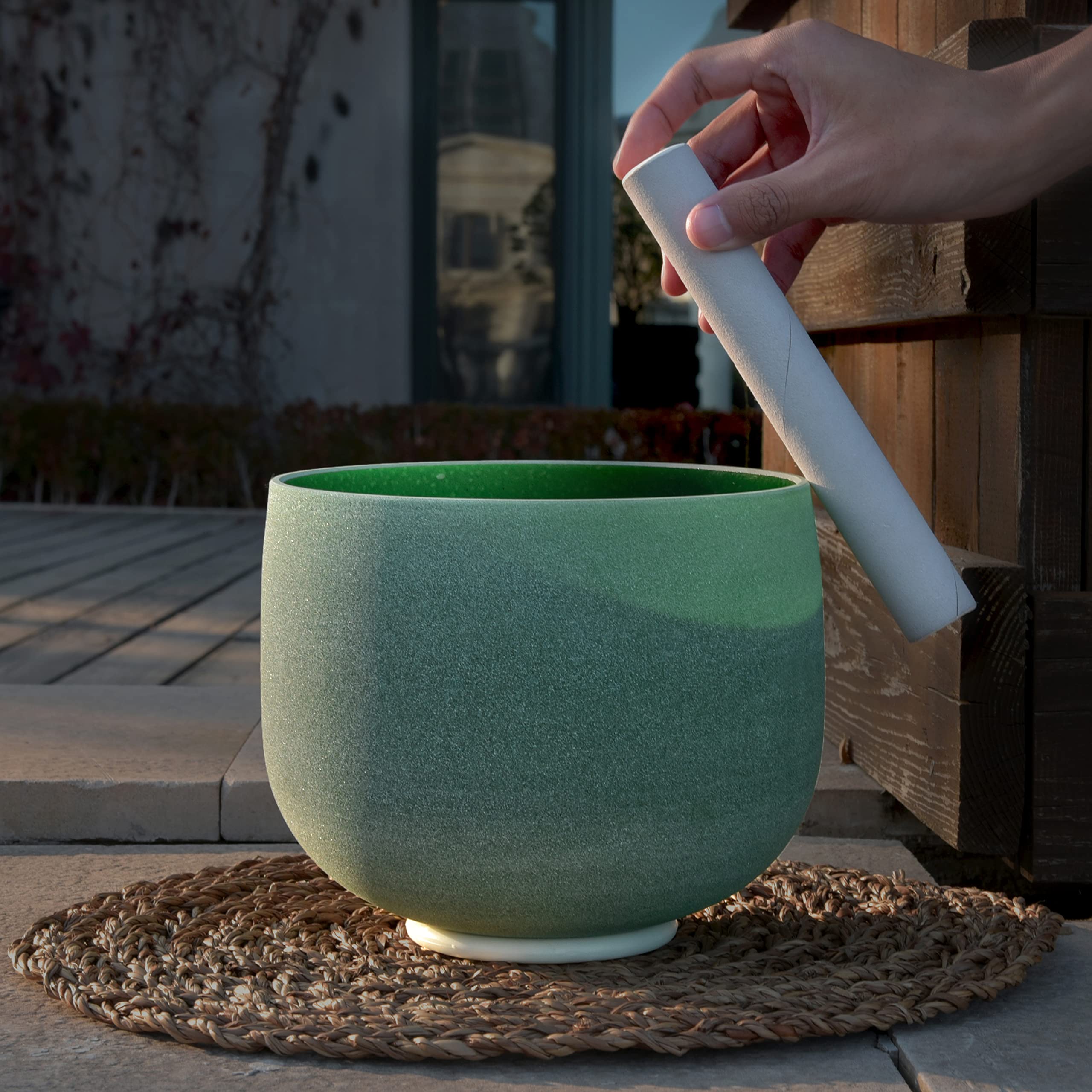 TOPFUND D Note Emerald Fusion 12 inch Crystal Singing Bowl with Heavy