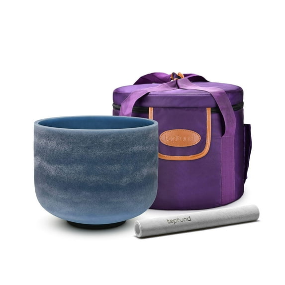 TOPFUND D Note Sapphire Fusion 10 inch Crystal Singing Bowl with Heavy Duty Carrying Case and Suede Stick
