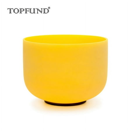 TOPFUND Yellow E Note Crystal Singing Bowl Solar Plexus Chakra 8 inch with Heavy Duty Carrying Case and Singing Bowl Suede Striker
