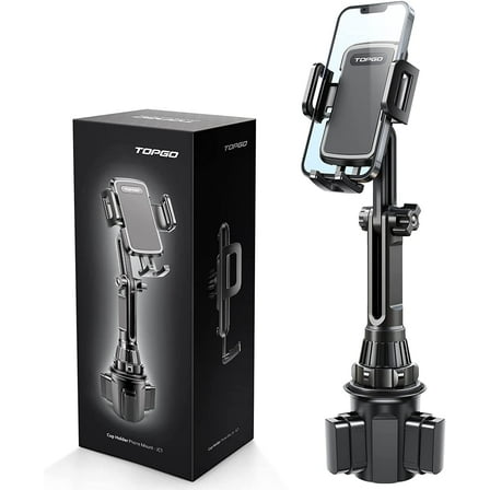 TOPGO [Height-Adjustable Pole] Cup Holder Phone Holder, for iPhone 16, Samsung and More Smartphone(Black)