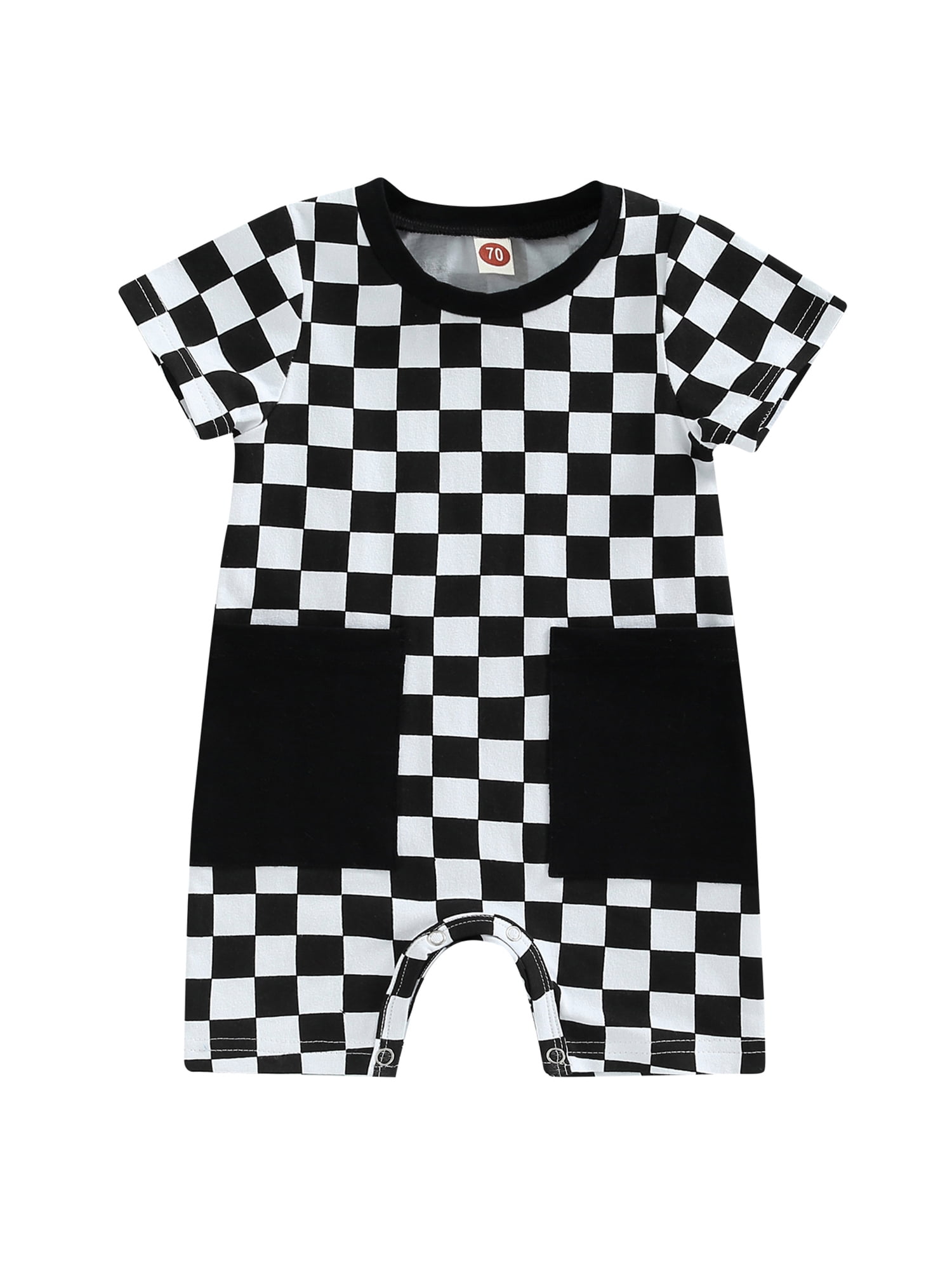TOPGOD Baby Boy Neutral Checkerboard Oversized T Shirt Romper Shorts