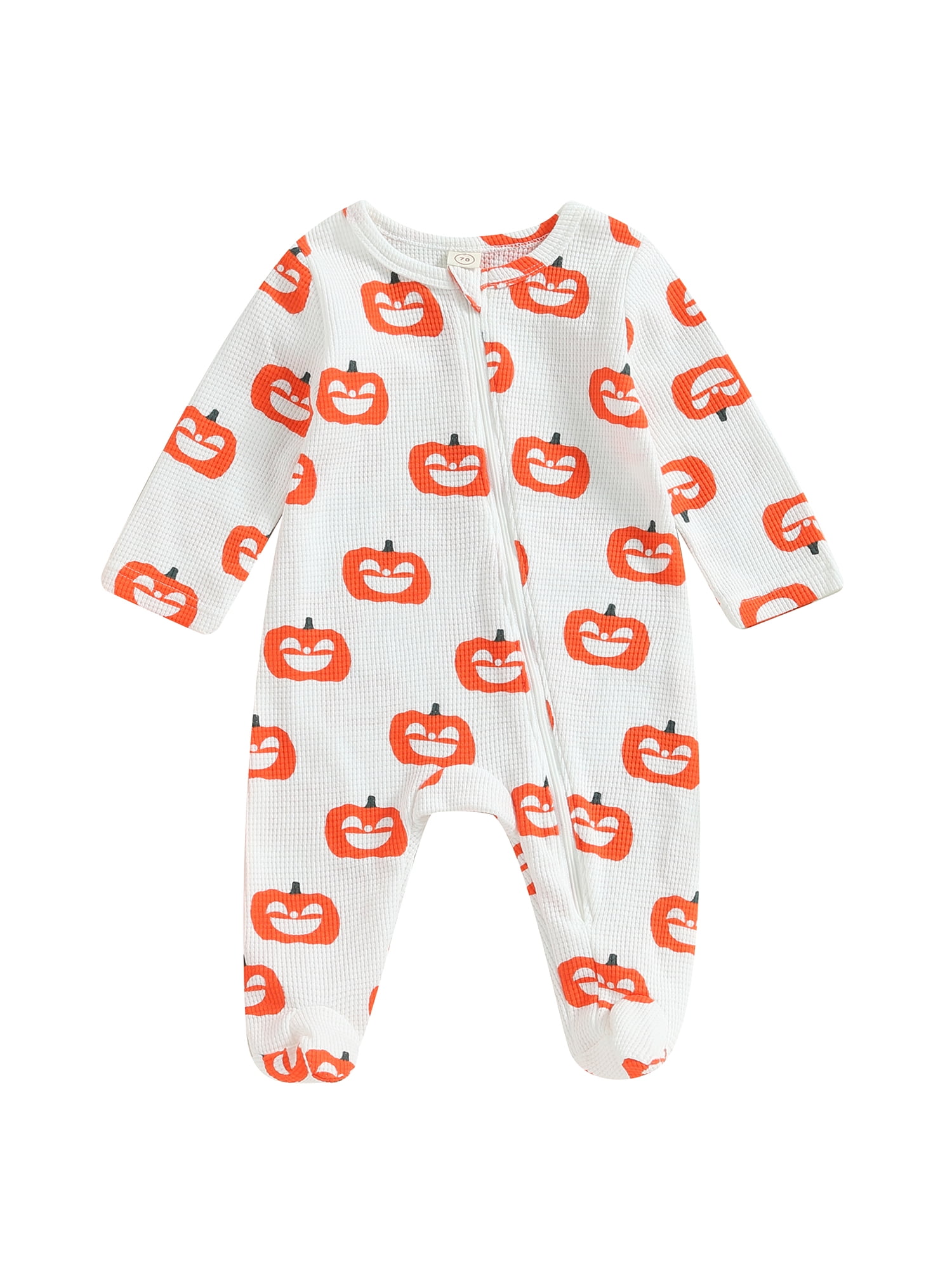 TOPGOD Baby Footies, Long Sleeve Crew Neck Pumpkin Print Zipper Closure
