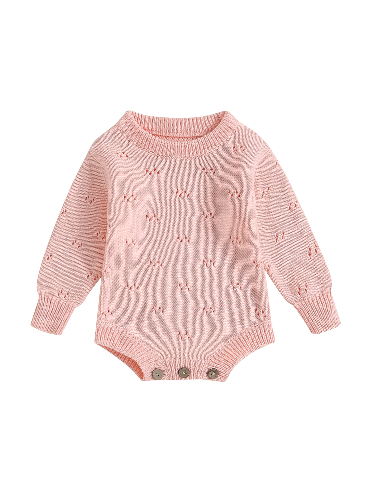 TOPGOD Baby Girls Knit Sweater Rompers Solid Color Long Sleeve Infant