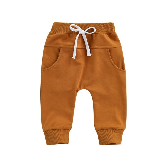 TOPGOD Infant Baby Boys Girls Pants Elastic Waist Drawstring Trouser Joggers Long Pants with Pocket Tie-Up Sweatpants