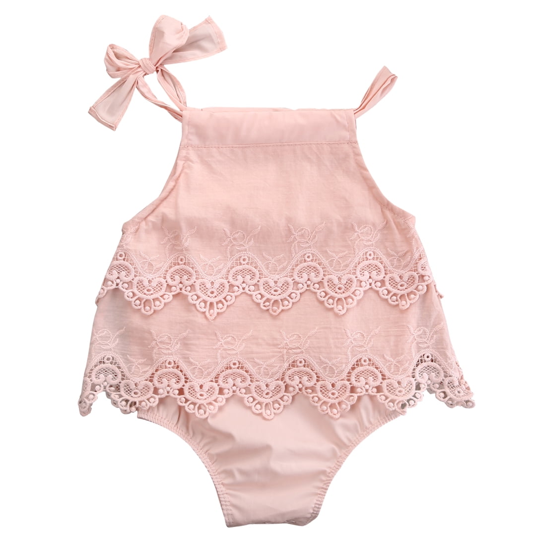 TOPGOD Newborn Baby Girl Lace Floral Ruffle Romper Bodysuit Sleeeless