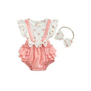 TOPGOD Newborn Baby Girl Valentine's Day Outfit Ruffle Long Sleeve Heart Romper Dress Ribbed Bodysuit Infant Clothes