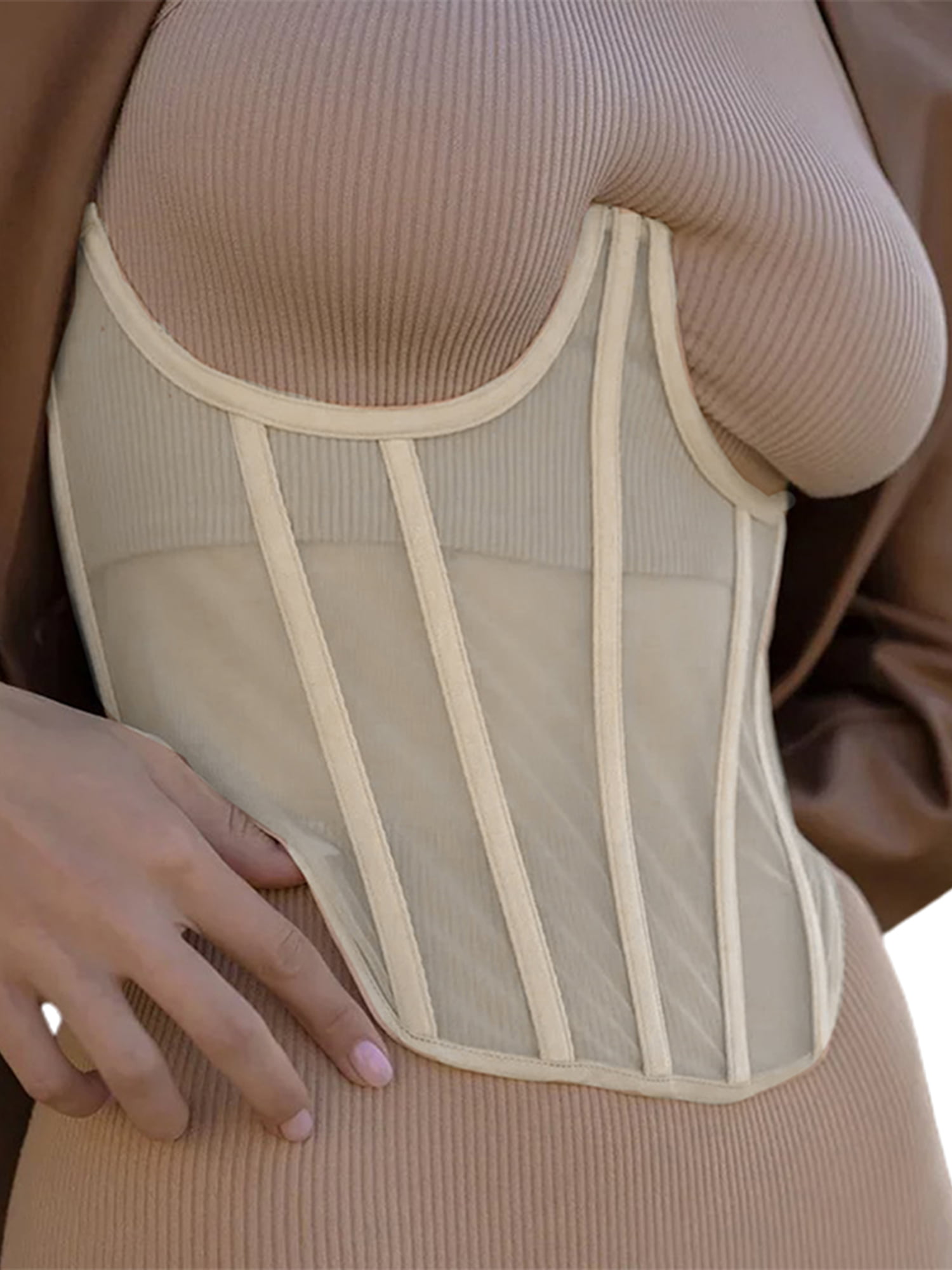 TOPGOD Women's Bandage Corset Waist See Through High Street Belt Slim Mesh  Underwear Clothing 
