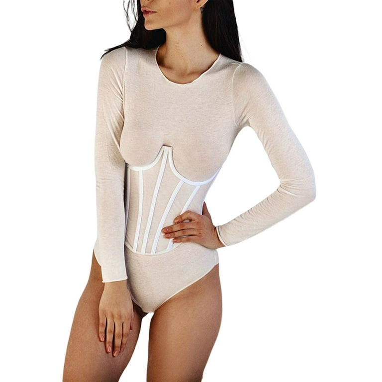 TOPGOD Women's Bandage Corset Waist See Through High Street Belt Slim Mesh  Underwear Clothing 