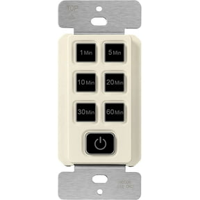 TOPGREENER 1-Hour No Neutral Wire Countdown Timer Switch, 1-5-10-20-30-60 Min, for Bathroom Fans and Lights, LED Indicator, 120VAC 60Hz, 1/2HP, 150W LED, UL Listed, TGT06-1H-JT-LA, Light Almond