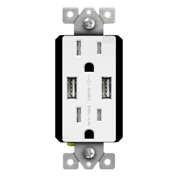 TOPGREENER 3.1A USB Wall Outlet Charger, 15A Tamper-Resistant Receptacles, Compatible with iPhone 16/15, Samsung Galaxy, LG, HTC & More, UL Listed, TU2153A, White