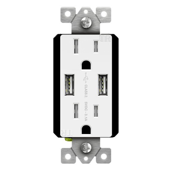 TOPGREENER 3.1A USB Wall Outlet Charger, 15A Tamper-Resistant Receptacles, Compatible with iPhone 16/15, Samsung Galaxy, LG, HTC & More, UL Listed, TU2153A, White