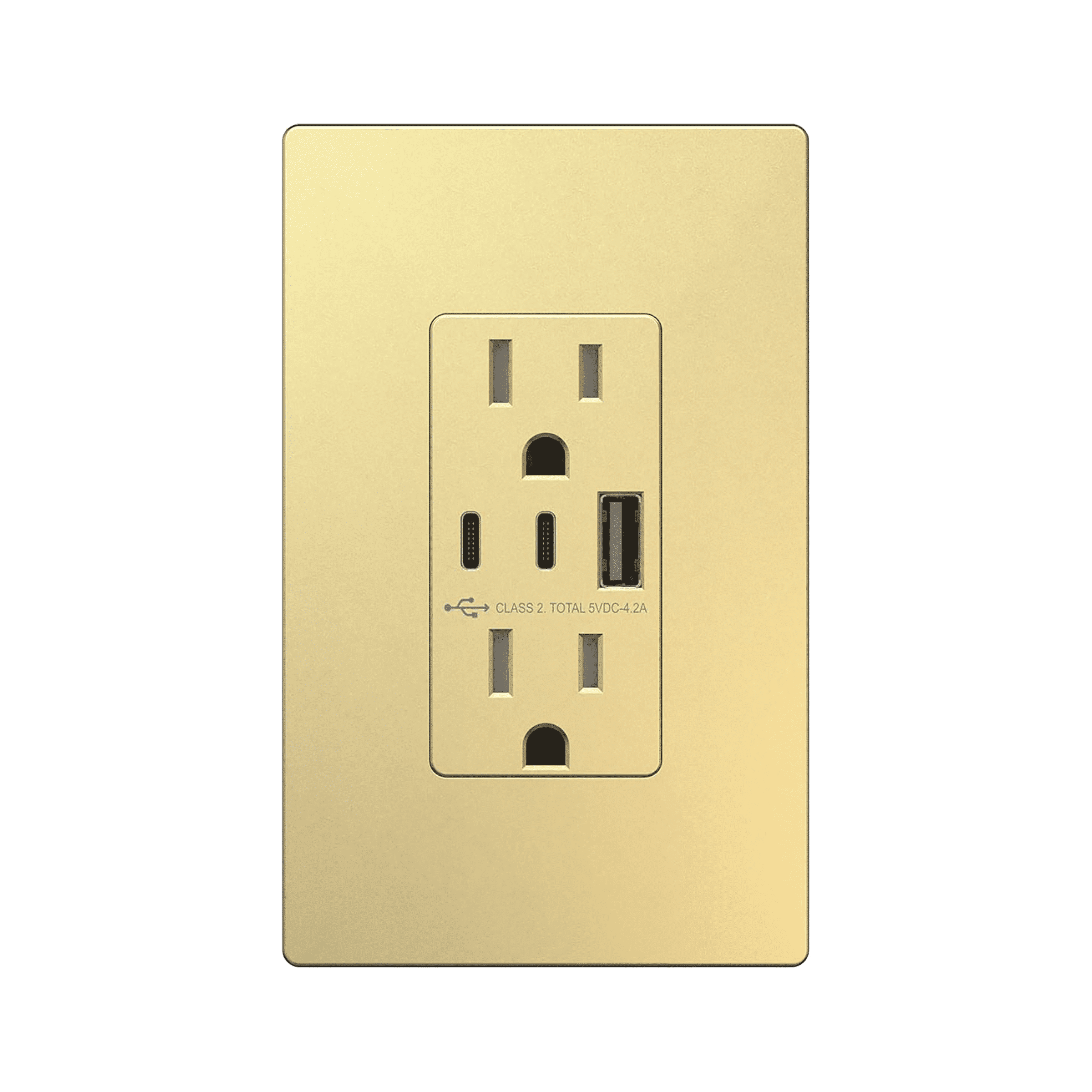 TOPGREENER 3-Port Type C USB Outlet, 15 Amp Receptacle Plug, Charging Power Outlet with Dual Type C&A Ports, Screwless Wall Plate Included, UL Listed, TU21542AC2-GDWP, Gold