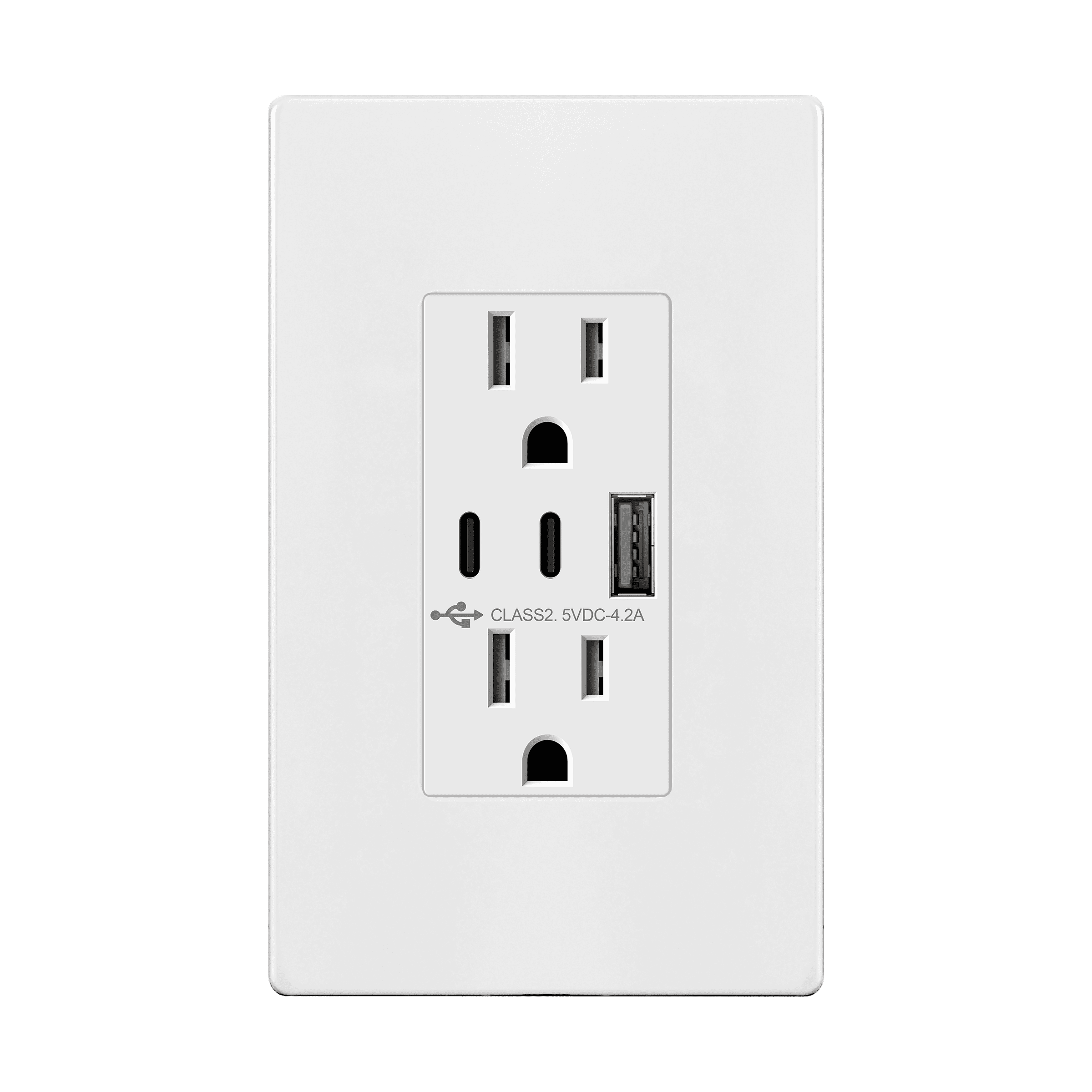 TOPGREENER 4.2A 21W 3-Port Type C USB Outlet, 15 Amp Receptacle Plug, Charging Power Outlet with Dual Type C&A Ports, Screwless Wall Plate Included, UL Listed, TU21542AC2-WSID, White