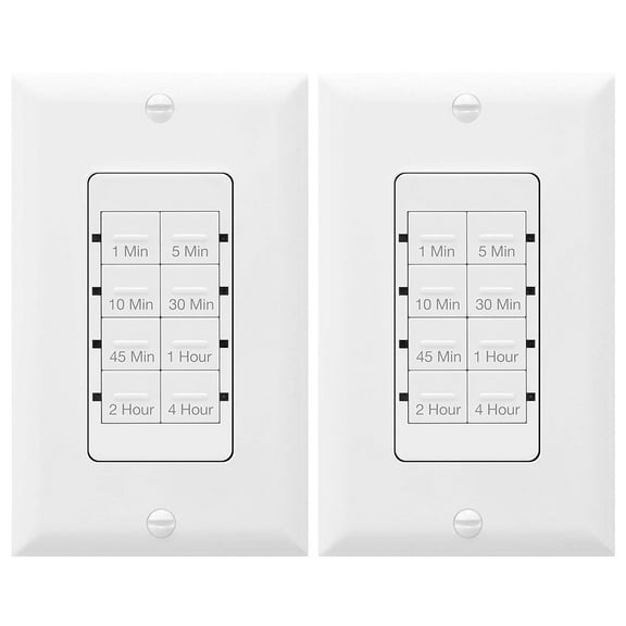 TOPGREENER 4 Hour Countdown Switch Timer in-Wall, Electrical Switch for Fans Lights Ventilation heaters, Neutral Required, 600W LED, 1/2HP, UL Listed, TGT08 - White, 2 Pack