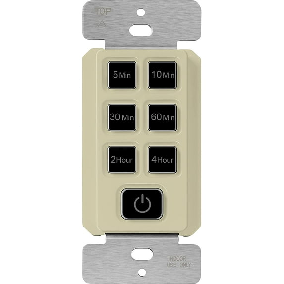 TOPGREENER 4-Hour Countdown Timer Switch, 5-10-30-60 Min 1-2-4 Hour, 120VAC 60Hz, 1/2HP, 150W LED, UL Listed, TGT06-4H-JT-I, Ivory