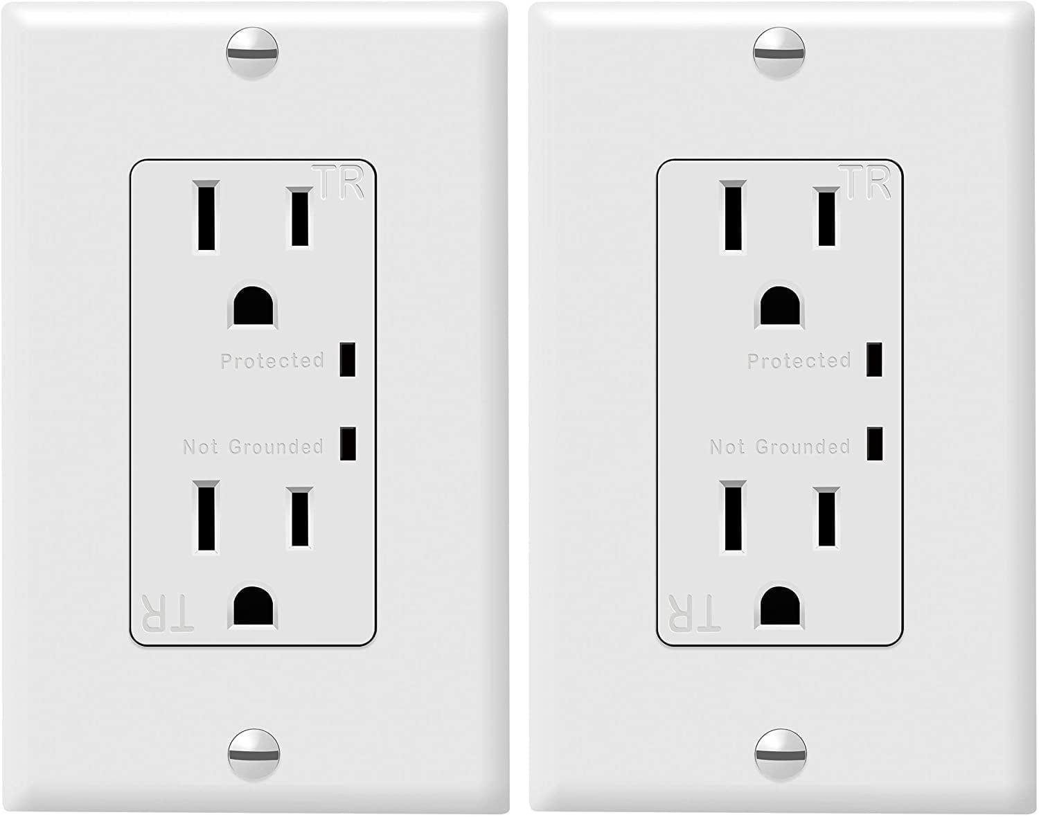 TOPGREENER Decorator Receptacle Outlet w/Surge Protector and Grounding Indicator, Child Safe, Tamper-Resistant, Self-Grounding, 900 Joules, 2-Pole, 15A 125V, UL Listed, TGTRSS215R-2PCS