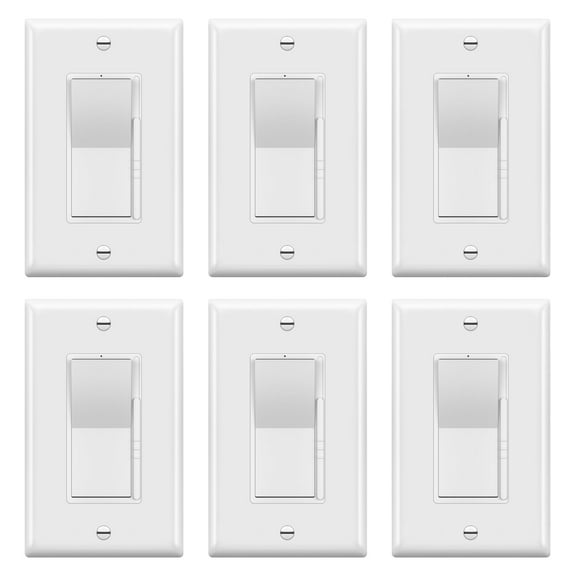 TOPGREENER Dimmer Light Switch, LED Dimmer Switches for 300W Dimmable LED/CFL Lights and 600W Incandescent/Halogen,Full Range Dimming, Single Pole/3-Way, Wall Plate Included, UL Listed, 6 Pack,White