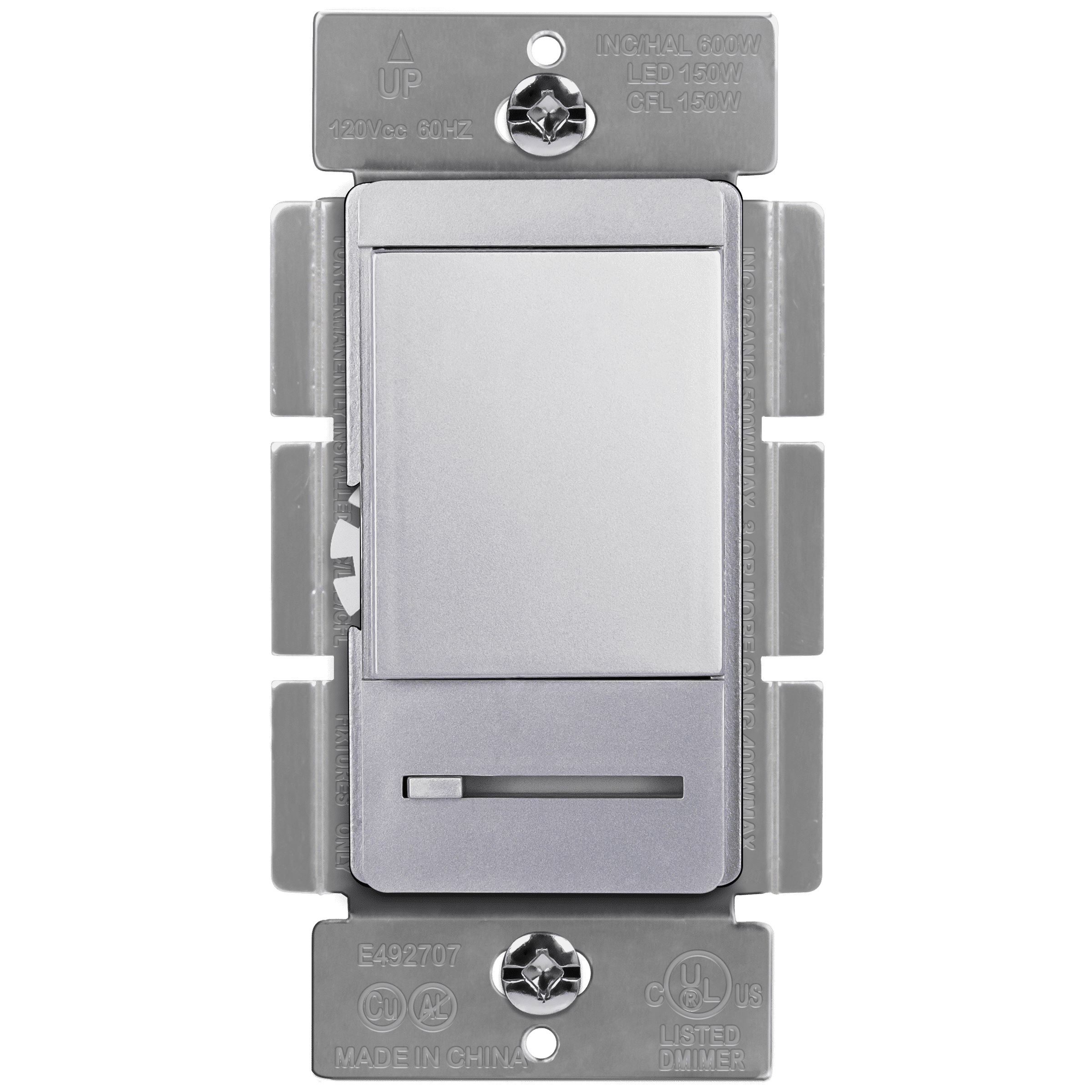 Silver Single Pole/3-Way Decorative Dimmer Switch with Slider