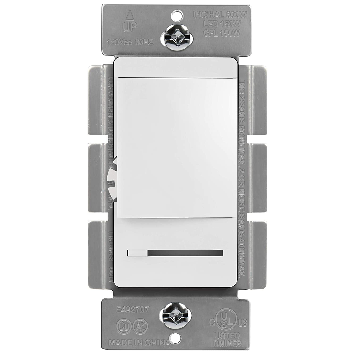 TOPGREENER Dimmer Switch with Wall Plate, Single Pole or 3 Way, On/Off Paddle, 150W LED, 600W