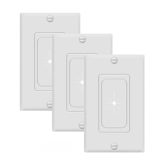 TOPGREENER Flexible Rubber Wall Grommet Insert with Decorator Wall Plate, Pass Through Plate for Low-Voltage Cables, Size 1-Gang, Polycarbonate Thermoplastic, TG8901-W, White, 3 Pack