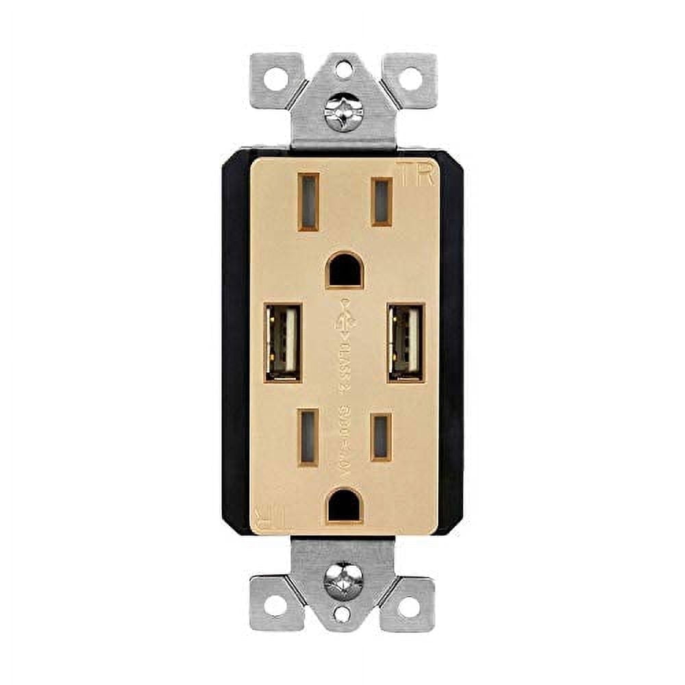 TOPGREENER High Speed USB Wall Outlet, 15A Tamper-Resistant Receptacles, Compatible with iPhone, Samsung Galaxy, LG, HTC & other Smartphones, UL Listed, TU2154A-GD, Gold