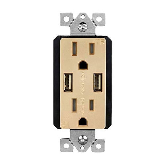 TOPGREENER High Speed USB Wall Outlet, 15A Tamper-Resistant Receptacles, Compatible with iPhone, Samsung Galaxy, LG, HTC & other Smartphones, UL Listed, TU2154A-GD, Gold