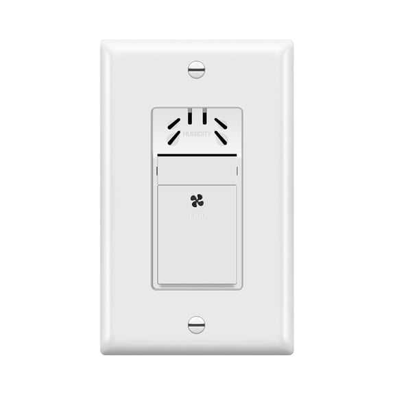 TOPGREENER Humidity Sensor and Fan Control Switch, Ventilation Fan Humidity Sensor Switch, Fan Switch, Neutral Wire Required, TDHS5-WWP, White (Wall Plate Included)