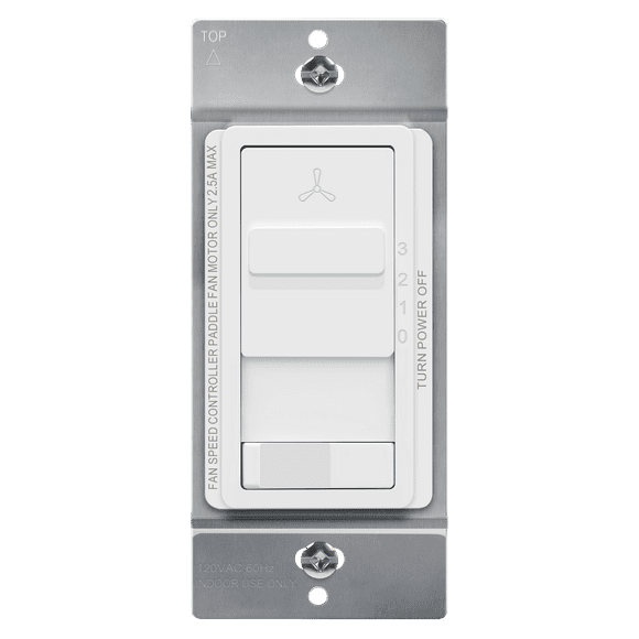 TOPGREENER Kalide 3-Speed Ceiling Fan Control Combo, in Wall Light and Fan Combination Switch, Single Pole, 2.5A, 720W, Neutral Wire Not Required, TGSFS3-W, White