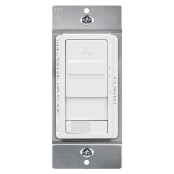 TOPGREENER Kalide 3-Speed Ceiling Fan Control Combo, in Wall Light and Fan Combination Switch, Single Pole, 2.5A, 720W, Neutral Wire Not Required, TGSFS3-W, White