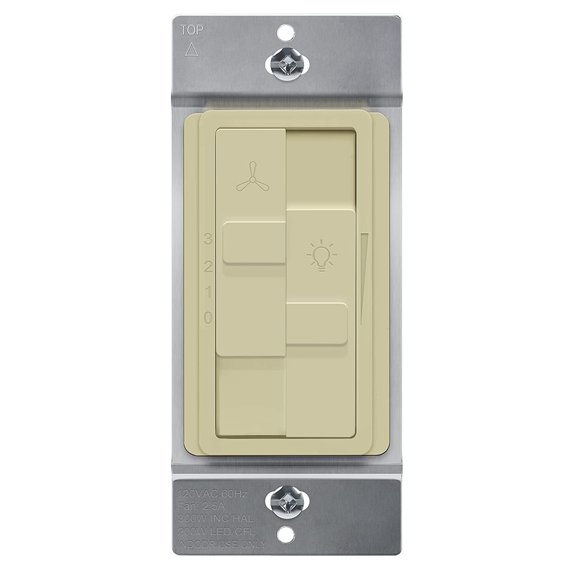 TOPGREENER Kalide Combo Dimmer Switch W/ 3-Speed Fan Control, Light and Fan Combination Switch, Single Pole, 2.5A, 200W LED/CFL, Neutral Wire Not Required, Ivory