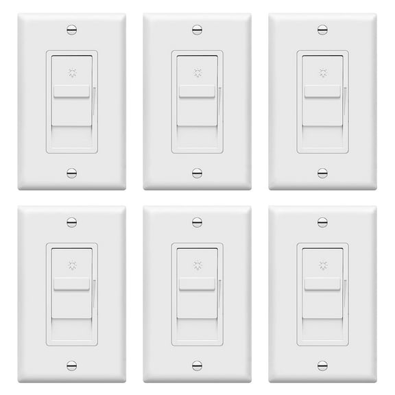 TOPGREENER Kalide Dimmer Light Switch, LED Dimmer Switch, Single Pole, 120VAC, 60Hz, 200W LED/CFL, Neutral Wire Not Required, TGDS1-W-6PCS, White, 6 Pack White