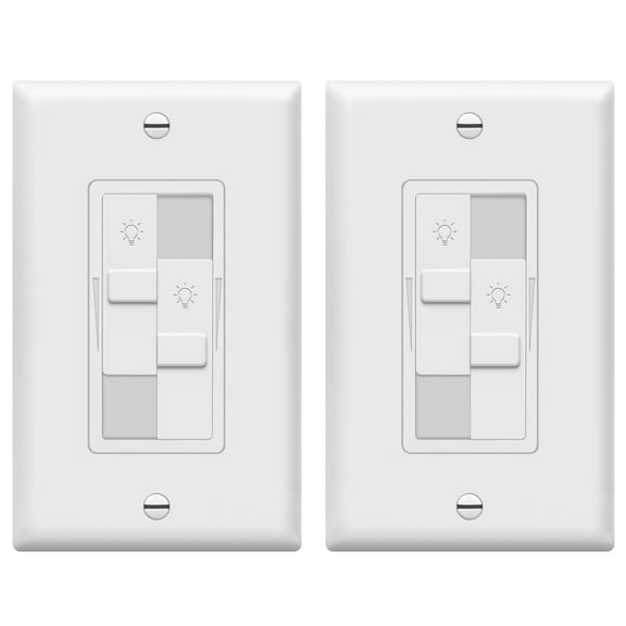 TOPGREENER Kalide Dual Load Dimmer Light Switch, Double LED Dimmer Switch, Full Range Dimming, Single Pole, Wall Plate Included, 120VAC,200W LED/CFL, Neutral Wire Not Required, TGDDS-W-2PCS, White