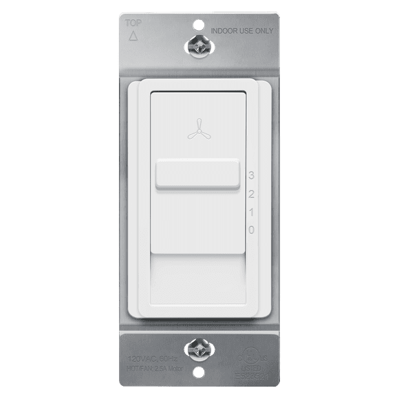 TOPGREENER Kalide Fan Speed Control Switch, 3-Speed Fan Wall Switch, Single Pole, 120VAC, 60Hz, 2.5A, Neutral Wire Not Required, TGFS3-W, White