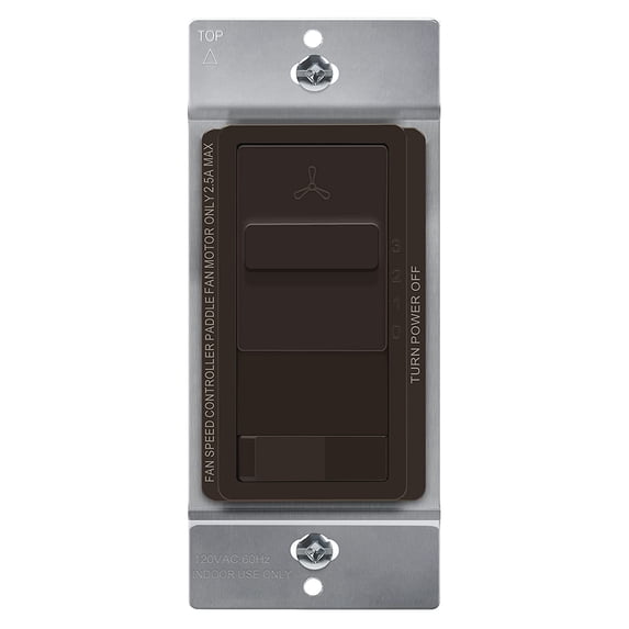 TOPGREENER Kalide Light Switch and 3-Speed Ceiling Fan Control Combo, in Wall Light and Fan Combination Switch, Single Pole, 2.5A, 720W, Neutral Wire Not Required, TGSFS3-BR, Brown