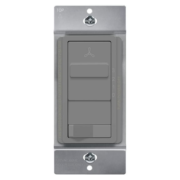 TOPGREENER Kalide Light Switch and 3-Speed Ceiling Fan Control Combo, in Wall Light and Fan Combination Switch, Single Pole, 2.5A, 720W, Neutral Wire Not Required, TGSFS3-GY Gray (Grey)