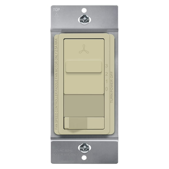 TOPGREENER Kalide Light Switch and 3-Speed Ceiling Fan Control Combo, in Wall Light and Fan Combination Switch, Single Pole, 2.5A, 720W, Neutral Wire Not Required, TGSFS3-I, Ivory