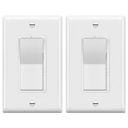 TOPGREENER Dimmer Light Switch, LED Dimmer Switches for 300W Dimmable LED/CFL Lights and 600W INC/HAL Bulbs, Single Pole/3-Way,Neutral Wire Not Required, Wall Plate Included, UL Listed, 2 Pack,White