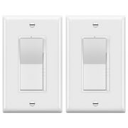 TOPGREENER Kalide Slide Dimmer Switch, On/Off Paddle, Full Range Dimming, Single Pole/3-Way, Dimmable 200W LED/CFL Bulbs, Neutral Wire Not Required, 2 Pack