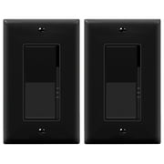 TOPGREENER Kalide Slide Dimmer Switch, On/Off Paddle, Full Range Dimming, Single Pole/3-Way, Dimmable 200W LED/CFL Bulbs, Neutral Wire Not Required, Black, 2 Pack