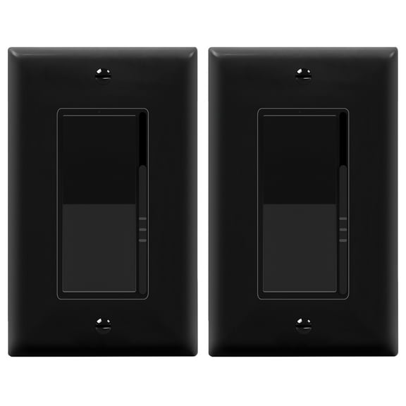 TOPGREENER Kalide Slide Dimmer Switch, On/Off Paddle, Full Range Dimming, Single Pole/3-Way, Dimmable 200W LED/CFL Bulbs, Neutral Wire Not Required, Black, 2 Pack