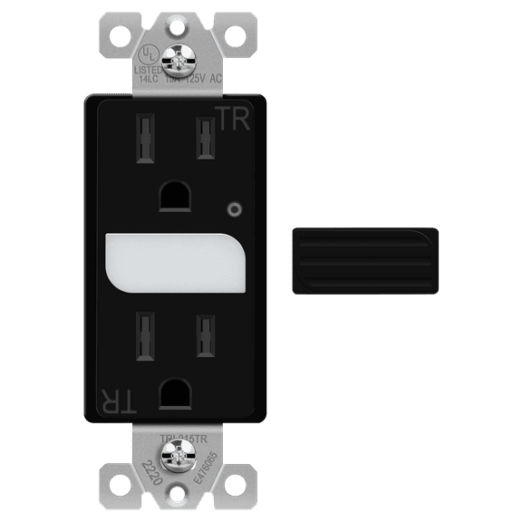 TOPGREENER LED Guide Light Receptacle with Automatic Daylight Sensor, Night Light Decorator Wall Outlet, 125VAC/15A Tamper-Resistant Receptacle, TGL215TR-BK, Black