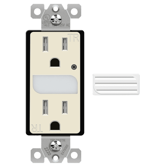 TOPGREENER LED Guide Light Receptacle with Automatic Daylight Sensor, Night Light Decorator Wall Outlet, 125VAC/15A Tamper-Resistant Receptacle, TGL215TR-LA, Light Almond