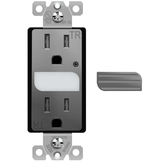 TOPGREENER LED Guide Light Receptacle with Automatic Daylight Sensor, Night Light Decorator Wall Outlet, 125VAC/15A Tamper-Resistant Receptacle, TGL215TR-SG, Space Gray