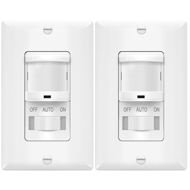 TOPGREENER In-Wall PIR Motion Sensor Light Switch, Single Pole Occupancy Sensor Switch, Motion Sensor Switch, Need Neutral Wire, Wall Plate Included, On/Off Override, 4A, 500W, TSOS5-W, White, 2 Pack