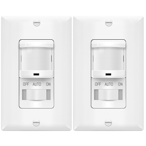 TOPGREENER In-Wall PIR Motion Sensor Light Switch, Single Pole Occupancy Sensor Switch, Motion Sensor Switch, Need Neutral Wire, Wall Plate Included, On/Off Override, 4A, 500W, TSOS5-W, White, 2 Pack